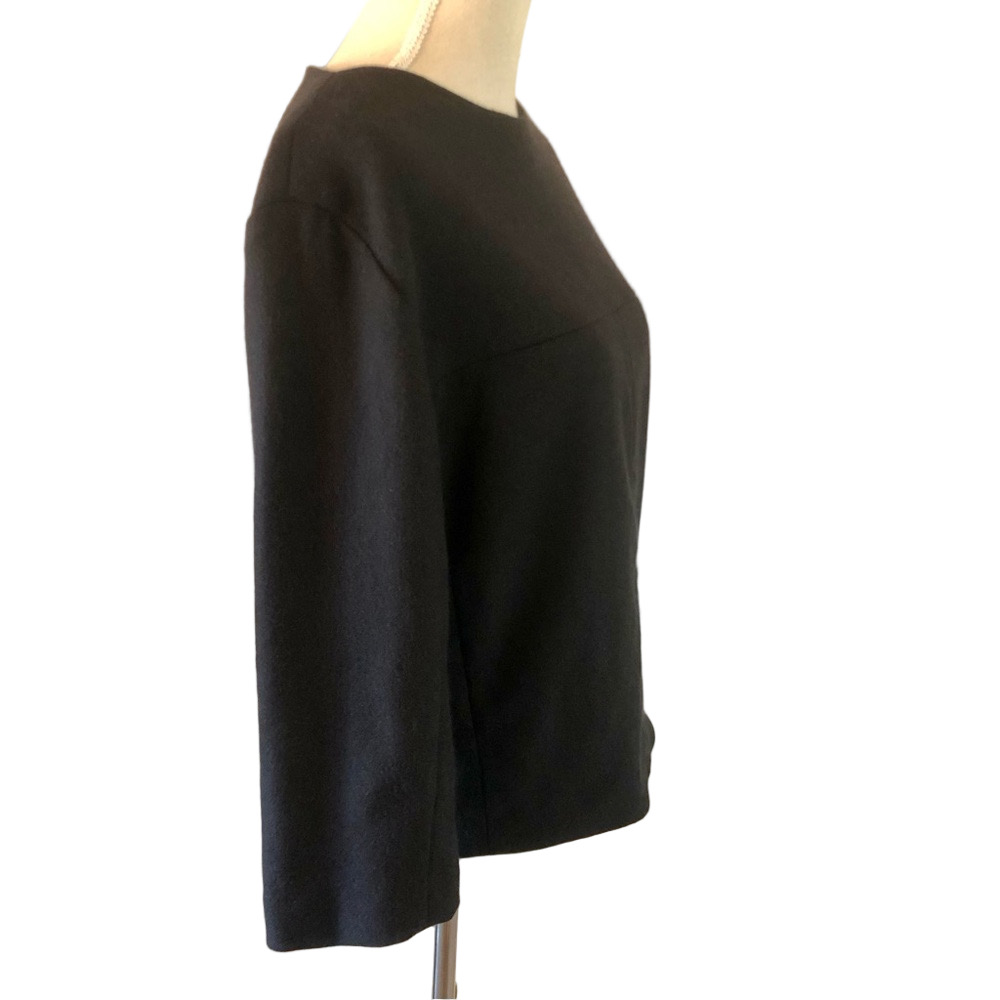 Narciso Rodriguez Black Wool Top Women's Boxy Boatneck 3/4 Sleeves Back Zipper - Picture 3 of 15
